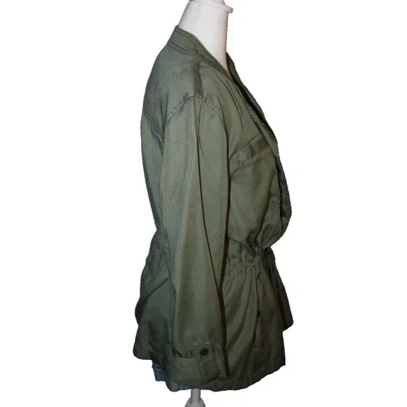 Ann Taylor LOFT Army Green Military Style Jacket Size Medium Cinch waist Utility - Picture 6 of 11